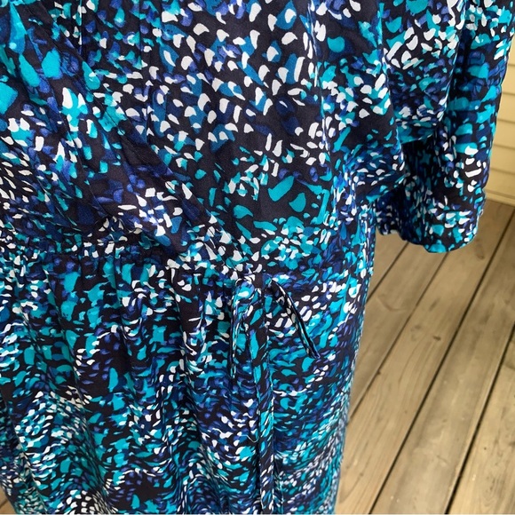 Swimsuits For All Cover Up Maxi Dress Faux Wrap Plus 34W 36W Blue Animal Dot - Picture 8 of 13